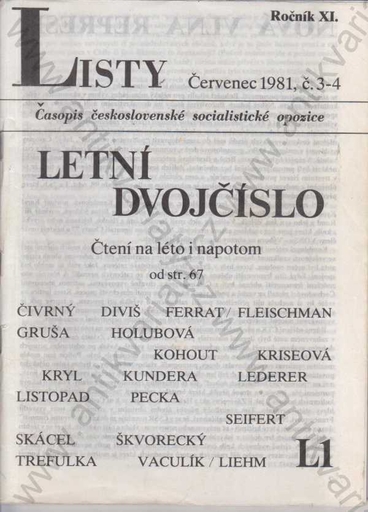 Titulní strana časopisu Listy vydávaného J. Pelikánem    Zdroj: https://www.antikvariaty.cz/index.php?action=ShowImages&id=408560